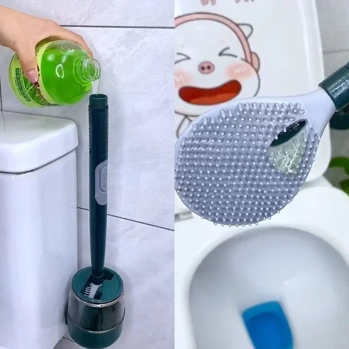 ousehold punch-free wall hanging long handle silicone toilet brush