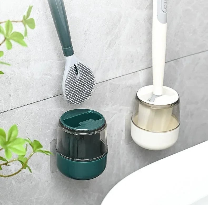 ousehold punch-free wall hanging long handle silicone toilet brush